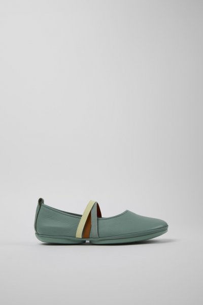 Camper Twins - Mocasines de piel verde para mujer.