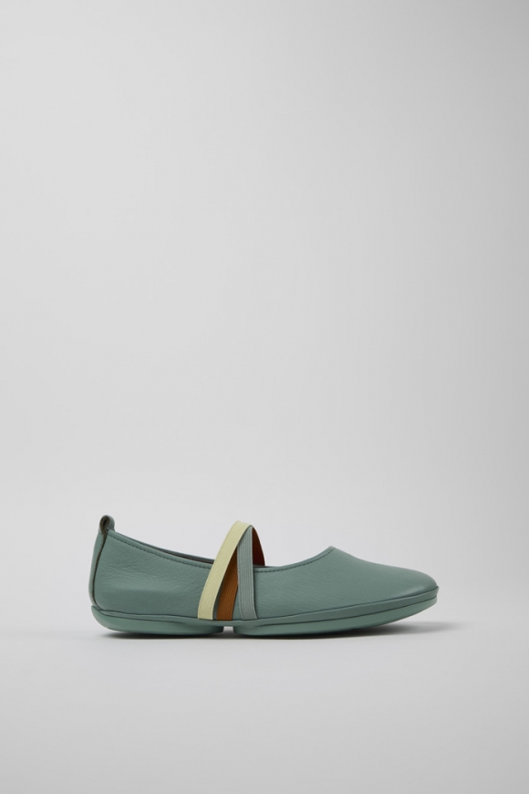 Camper Twins - Mocasines de piel verde para mujer.
