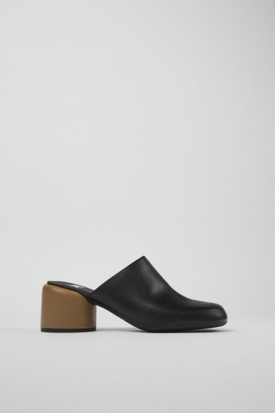 Camper Twins - Zuecos negros de cuero para mujer.