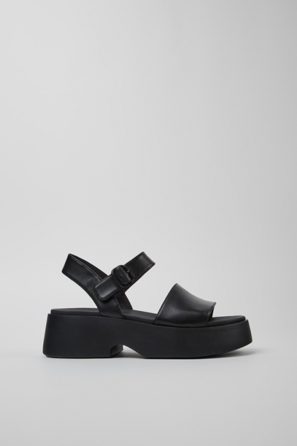 Camper Tasha - Sandalia negra de piel para mujer.