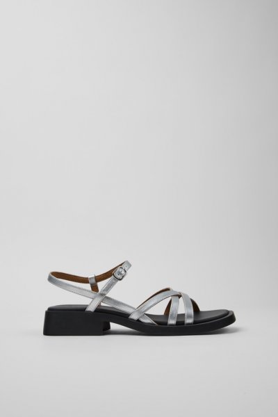 Camper Twins - Sandalias plateadas de piel para mujer.