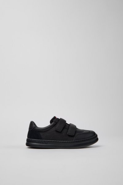 Camper Runner - Zapatillas negras para niños de piel y nobuk.