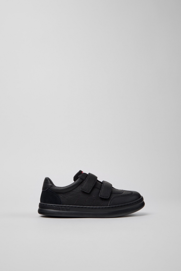 Camper Runner - Zapatillas negras para niños de piel y nobuk.