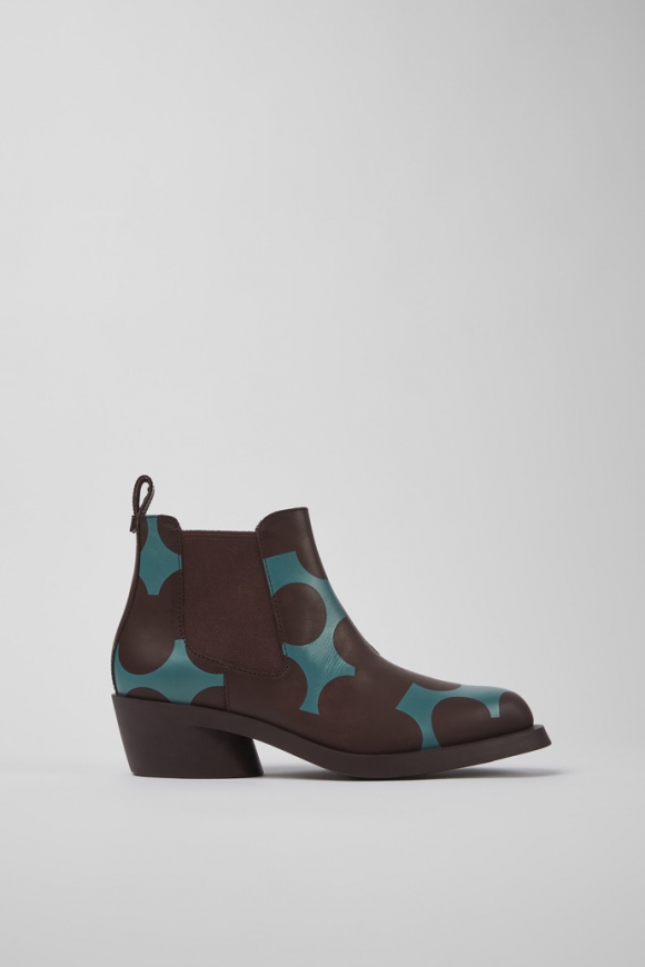Camper Twins - Botines azules y burdeos de piel para mujer.