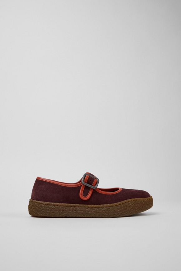Camper Peu Terreno - Zapato de mujer color vino tinto de nobuk y piel.