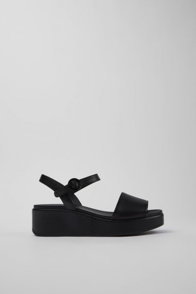 Camper Misia - Sandalias de piel negras para mujer con doble tira