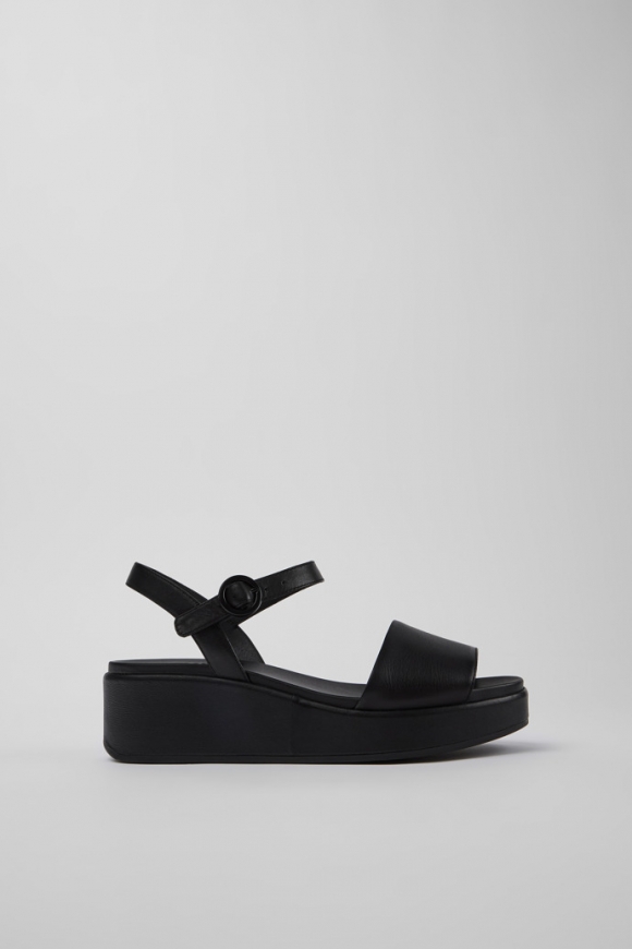Camper Misia - Sandalias de piel negras para mujer con doble tira