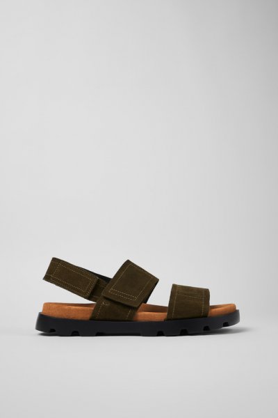 Camper Brutus Sandal - Sandalias verdes de piel nobuk para hombre con doble tira