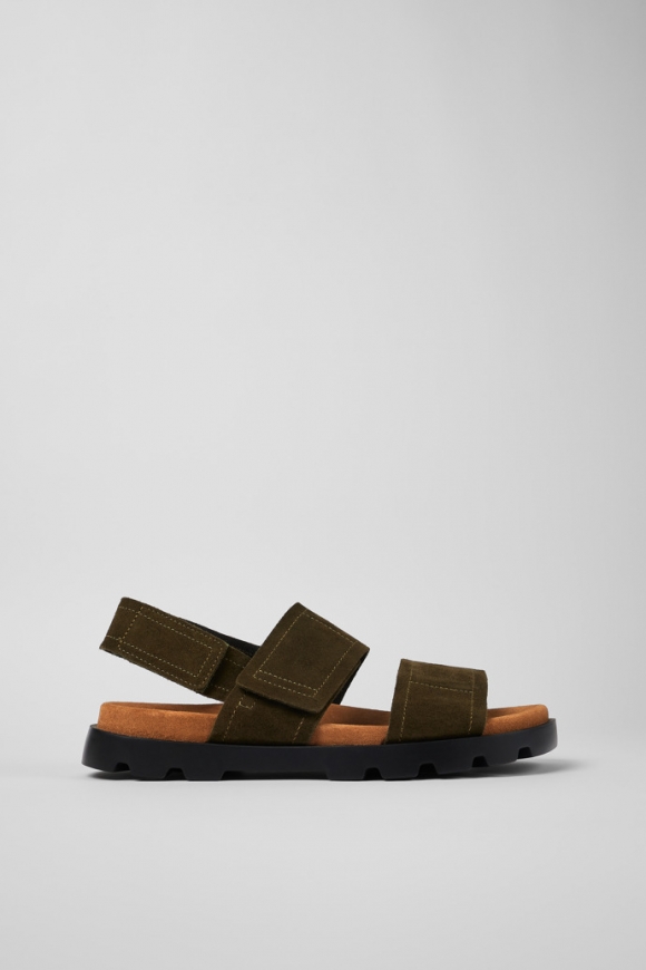 Camper Brutus Sandal - Sandalias verdes de piel nobuk para hombre con doble tira