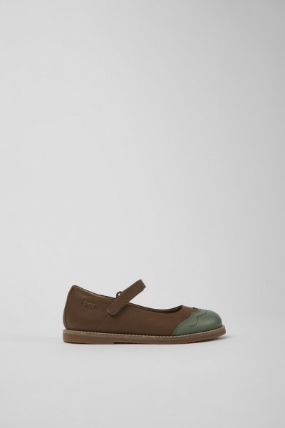 Camper Twins - Bailarinas de piel marrón y verde para niño