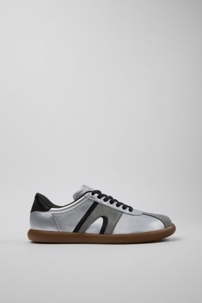 Camper Pelotas Soller - Zapatillas de piel y nobuk en gris plata para hombre.