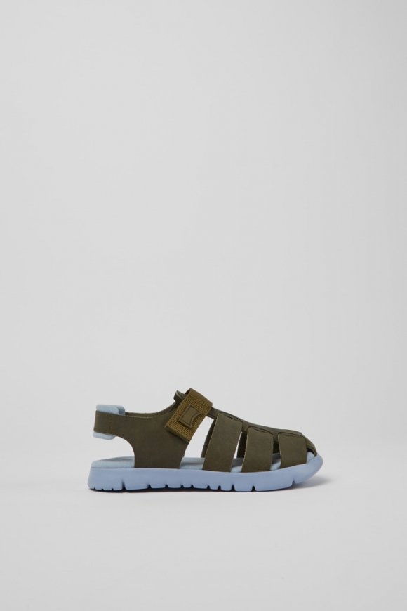 Camper Oruga - Sandalias verdes de piel para niños.