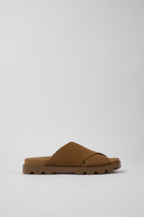 Camper Brutus Sandal - Sandalia de piel nobuk marrón para mujer