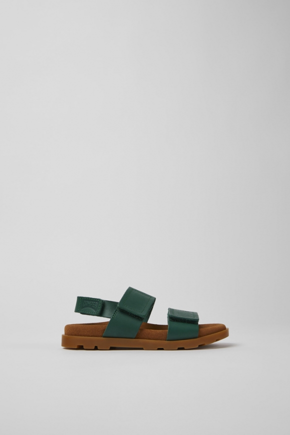 Camper Brutus Sandal - Sandalia verde de piel para niños.