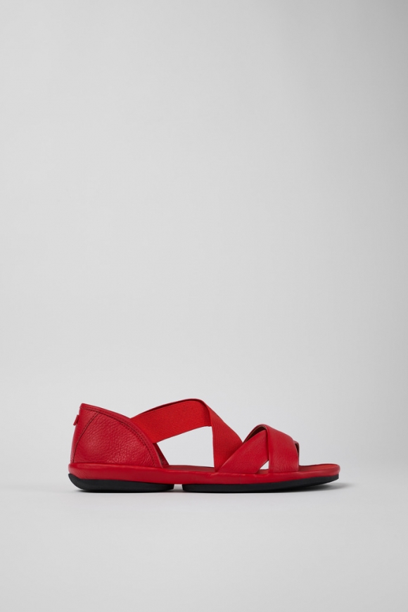Camper Right - Sandalias de piel roja con tiras cruzadas para mujer