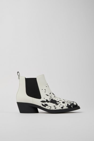 Camper Bonnie - Botines blancos y negros de piel para mujer.