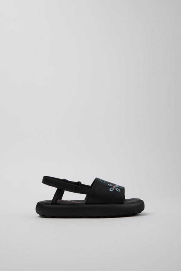 Camper Twins - Sandalias negras de piel para niños.