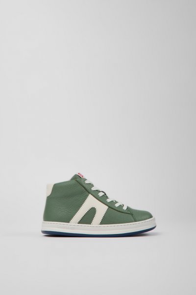 Camper Runner - Botines verdes y blancos de piel para niños.