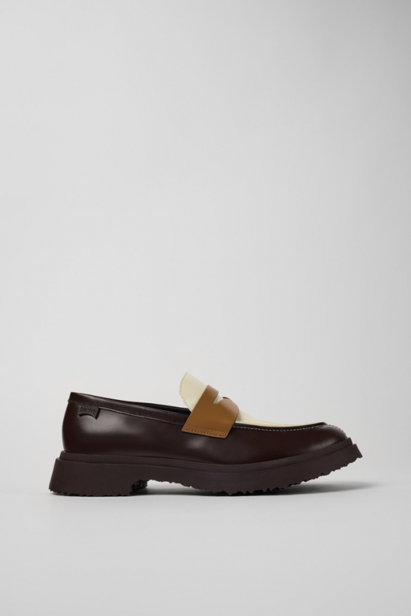 Camper Twins - Mocasines de piel marrón y blanca para hombre