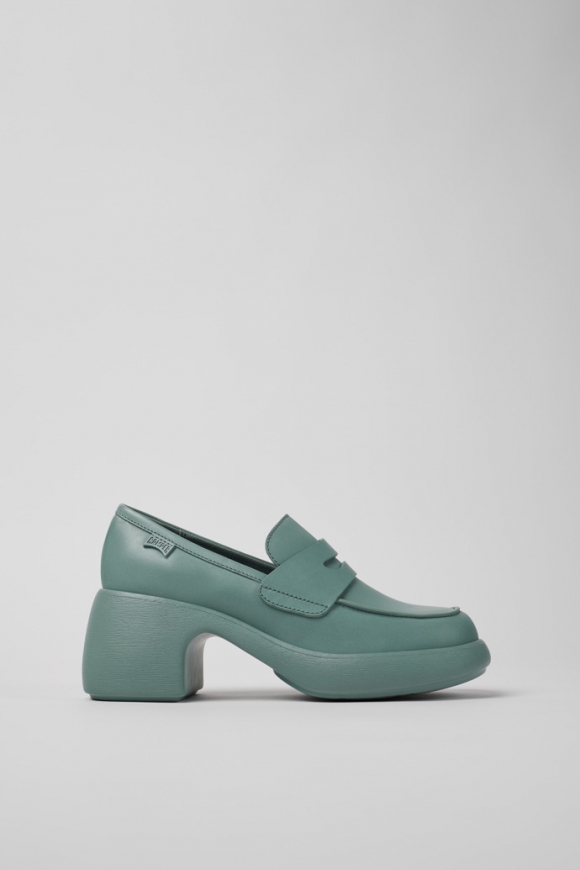 Camper Thelma - Bailarinas/mocasines verdes de piel para mujer.