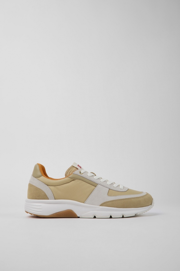 Camper Drift - Zapatillas de piel nobuk beige y blanca para hombre
