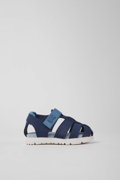 Camper Oruga - Sandalias infantiles de piel y textil azules.