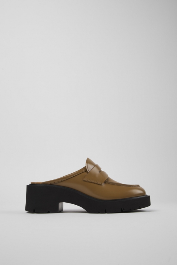 Camper Milah - Zuecos marrones de piel para mujer