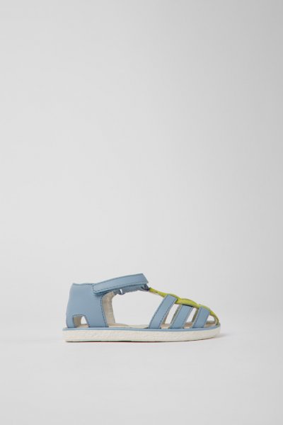Camper Miko - Sandalias de piel para niños en verde y azul