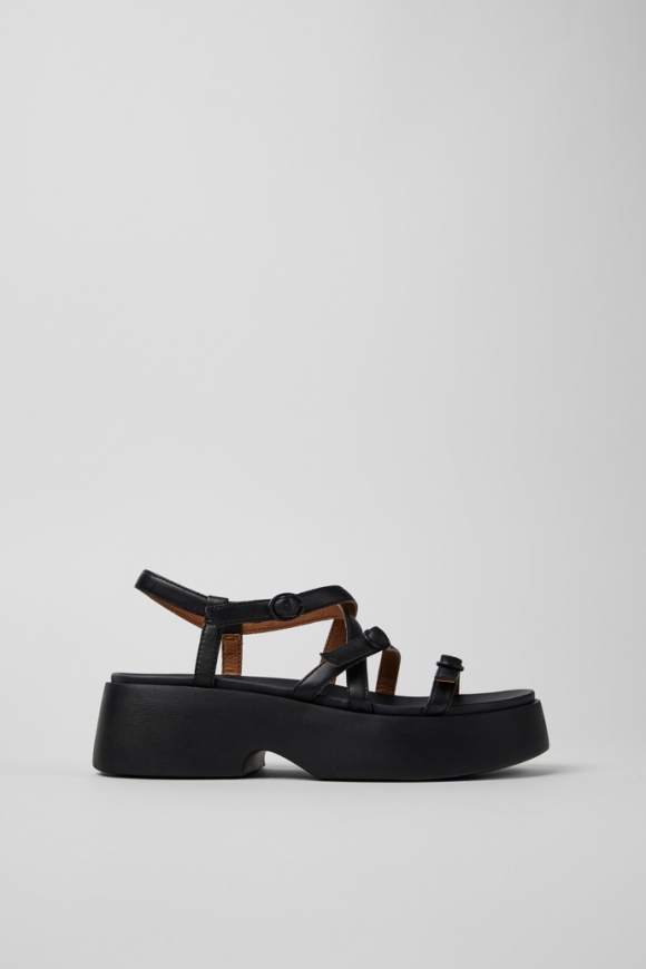 Camper Tasha - Sandalia negra de piel para mujer.