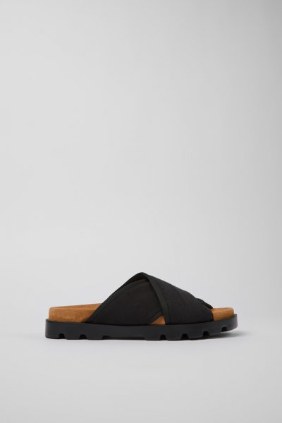 Camper Brutus Sandal - Sandalias negras de tela para mujer con tiras cruzadas.
