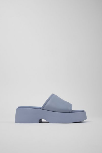 Camper Tasha - Mules de piel azul para mujer