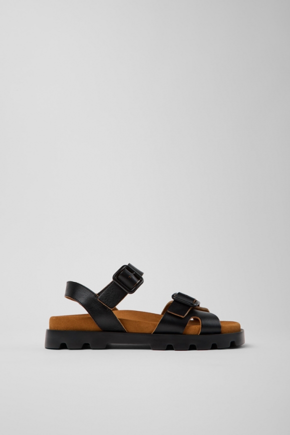 Sandalias Brutus de Camper: Sandalias negras de piel para mujer.