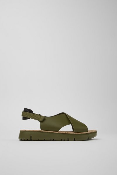Camper Oruga - Sandalias verdes de piel/textil para mujer