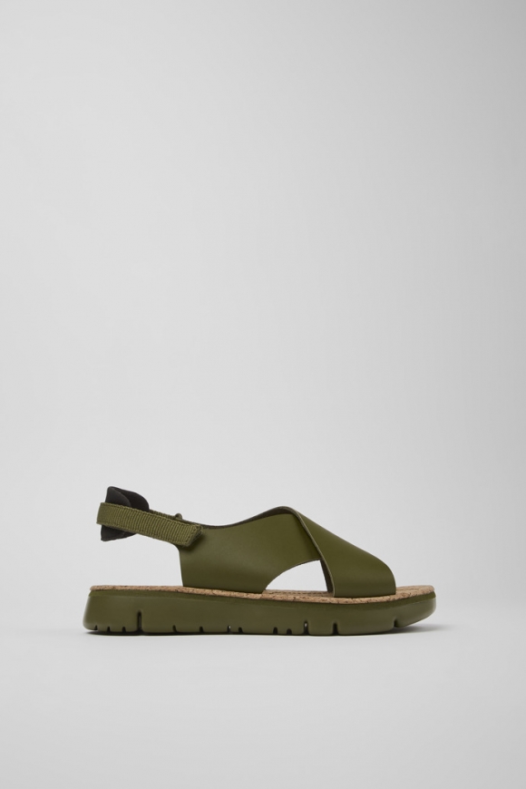 Camper Oruga - Sandalias verdes de piel/textil para mujer