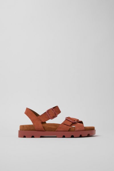 Camper Brutus Sandal - Sandalias rojas de nobuk para mujer.