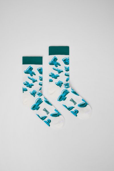 Camper Socks - Calcetines blancos, verdes y azules de algodón orgánico.
