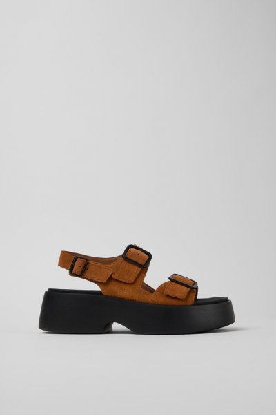 Camper Tasha - Sandalias marrones de piel nobuk para mujer.