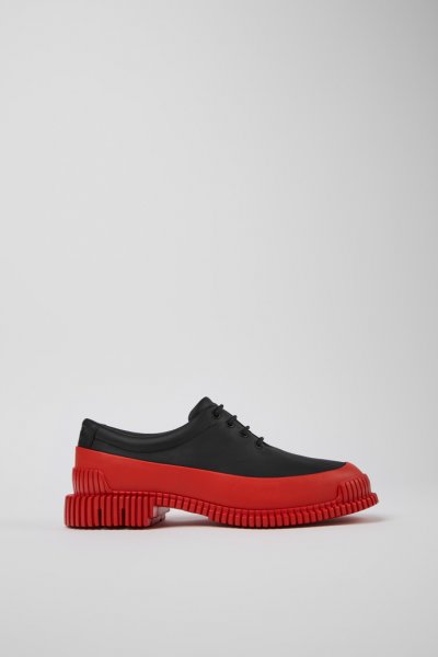 Camper Pix - Zapato de cordones de piel para mujer en negro y rojo