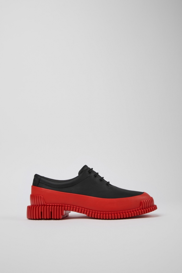 Camper Pix - Zapato de cordones de piel para mujer en negro y rojo