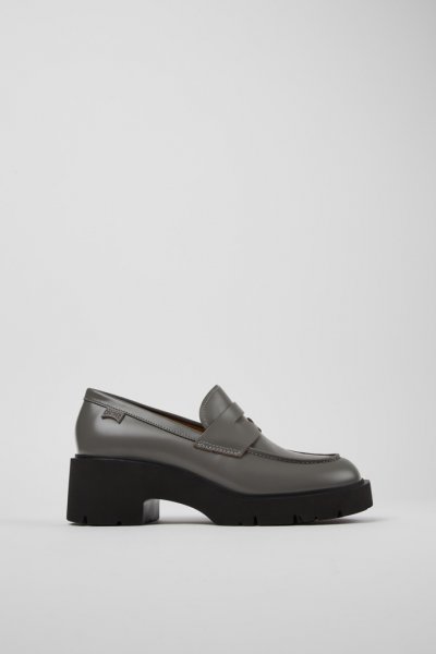 Camper Milah - Mocasín de piel gris para mujer