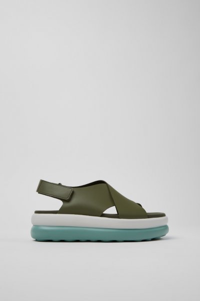Camper Pelotas Flota Up - Sandalias verdes de piel para mujer.