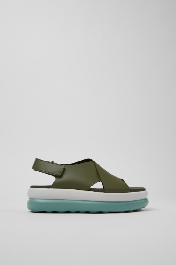 Camper Pelotas Flota Up - Sandalias verdes de piel para mujer.