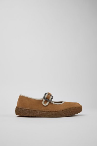 Camper Peu Terreno - Zapatos de piel nobuk marrón y gris para mujer.