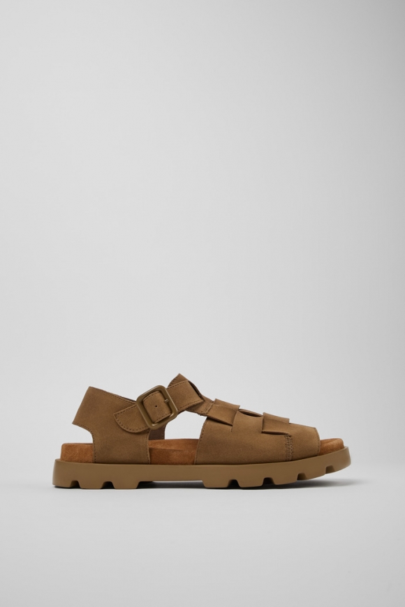 Camper Brutus Sandal - Sandalias infantiles marrones de piel nobuk.