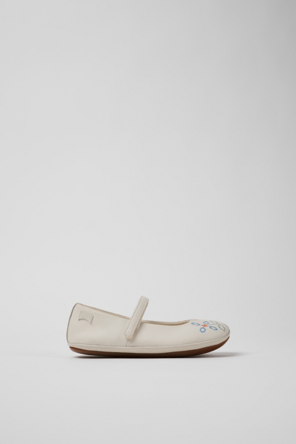 Camper Twins - Bailarinas blancas de piel para niños.