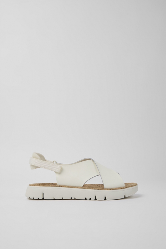 Camper Oruga - Sandalia blanca de piel y textil para mujer