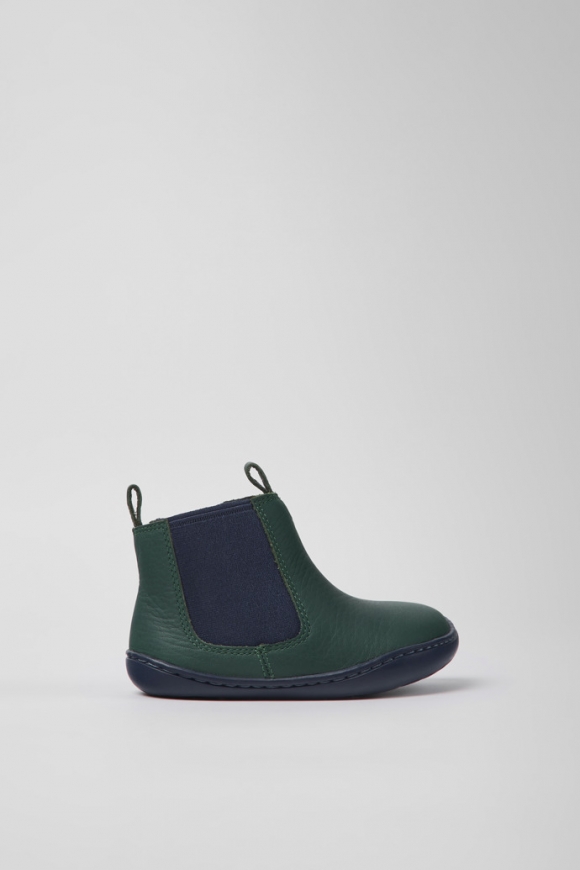 Camper Peu - Botas de piel para niños en verde y azul