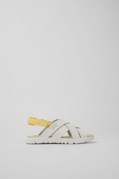 Camper Oruga - Sandalias blancas para niños de piel y textil