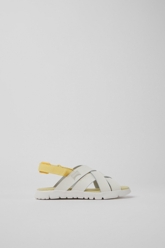Camper Oruga - Sandalias blancas para niños de piel y textil