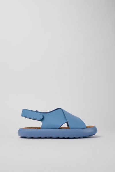 Camper Pelotas Flota - Sandalias de piel azul para mujer con tiras cruzadas.